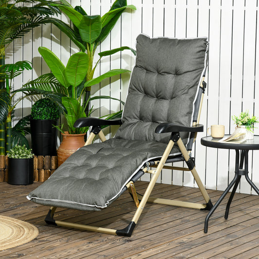 Outdoor Folding Reclining Lounge Chair w/ Cushion, Adjustable Backrest and Footrest for Patio, Poolside, Beach, Grey - Gallery Canada