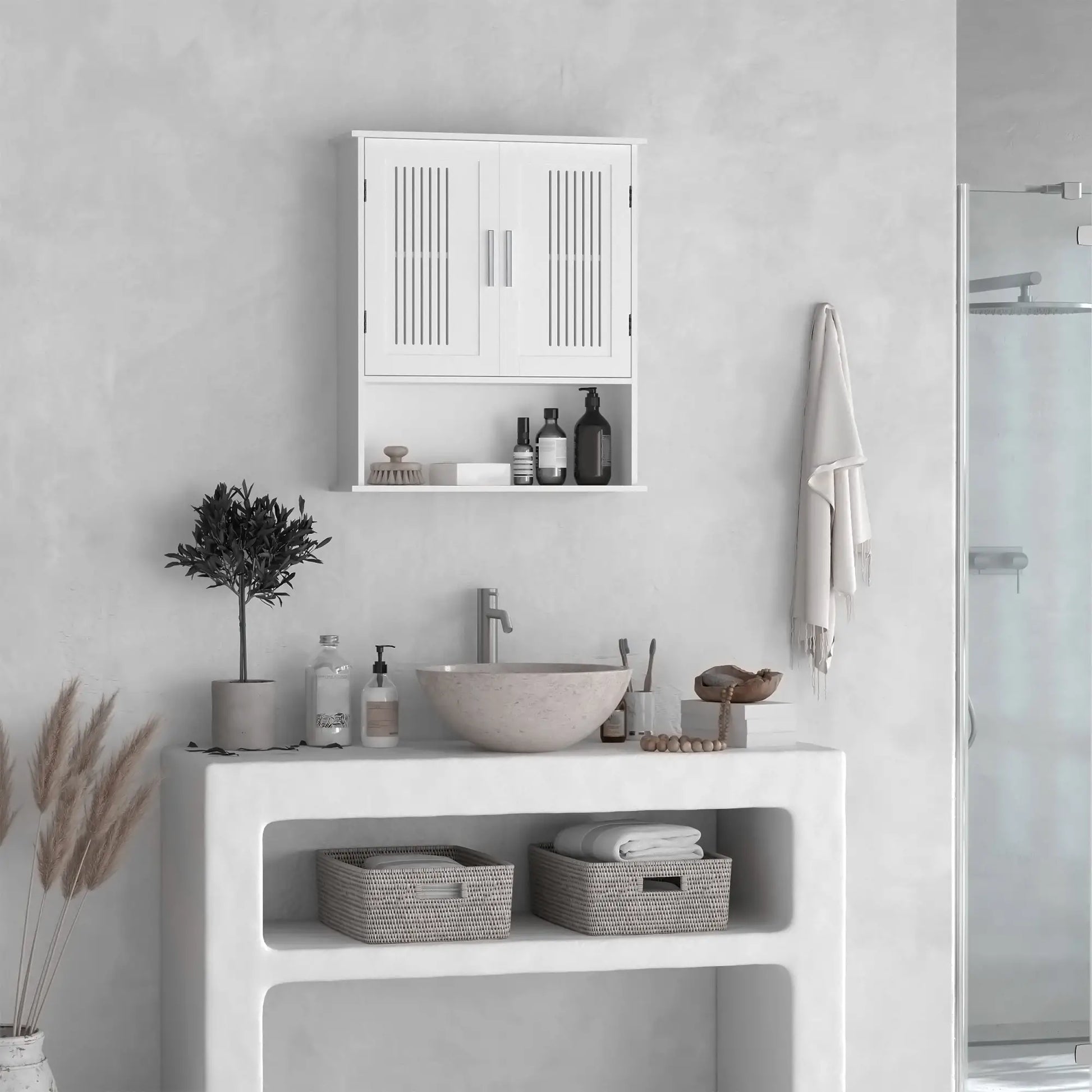 Wall Mount Bathroom Cabinet, 2 Door Storage Organizer with Shelf, White Wall Mounted Cabinets at Gallery Canada