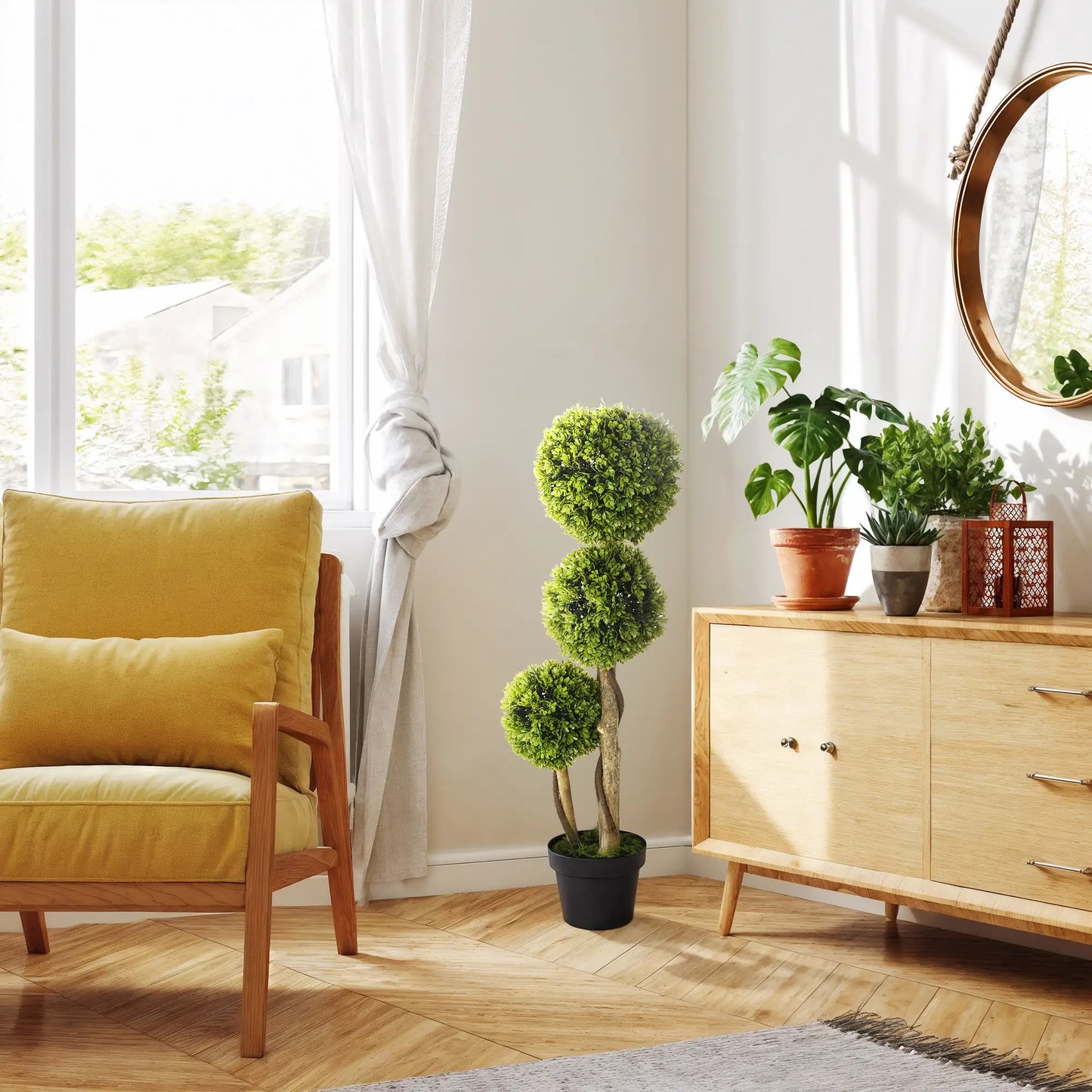 3FT Artificial Boxwood Topiary Tree, Triple Ball, Indoor Outdoor, Green Artificial Trees at Gallery Canada