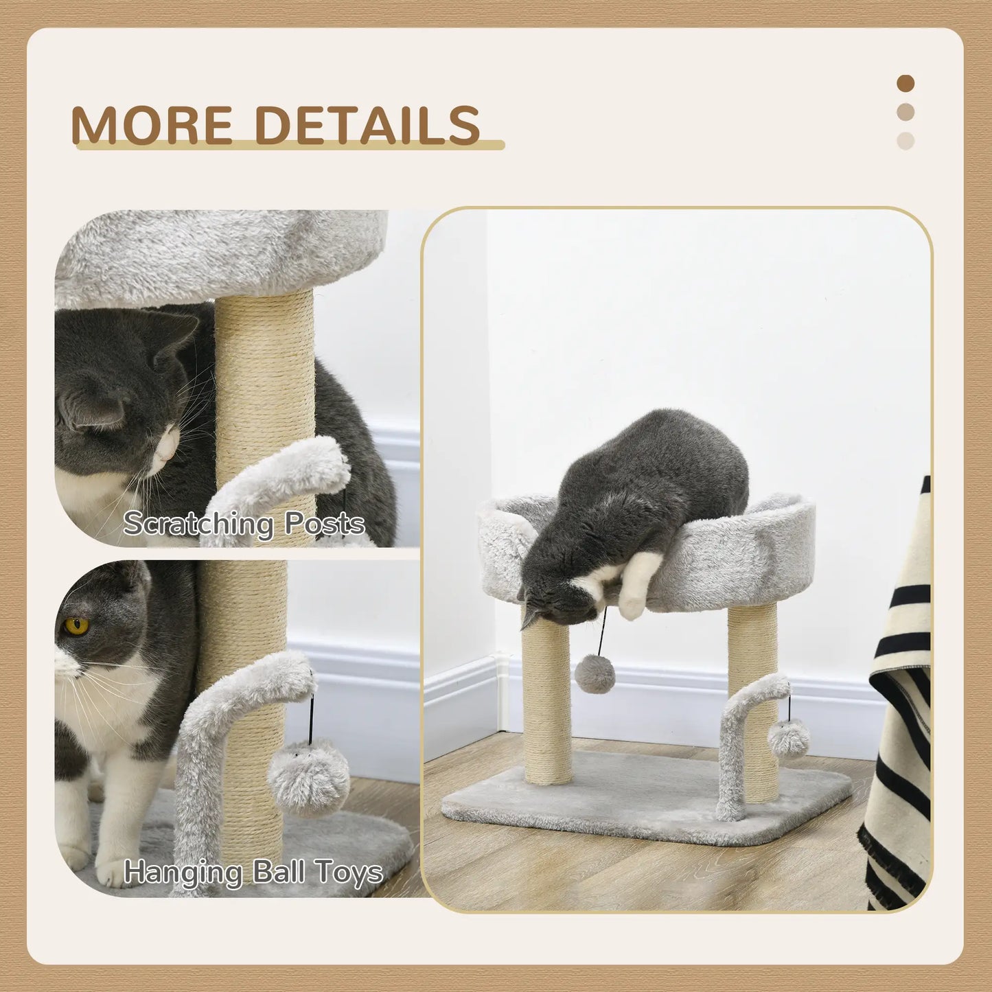 Small Cat Tree, Sisal Scratching Posts, Top Perch, Dangling Balls, Light Grey Cat Trees at Gallery Canada