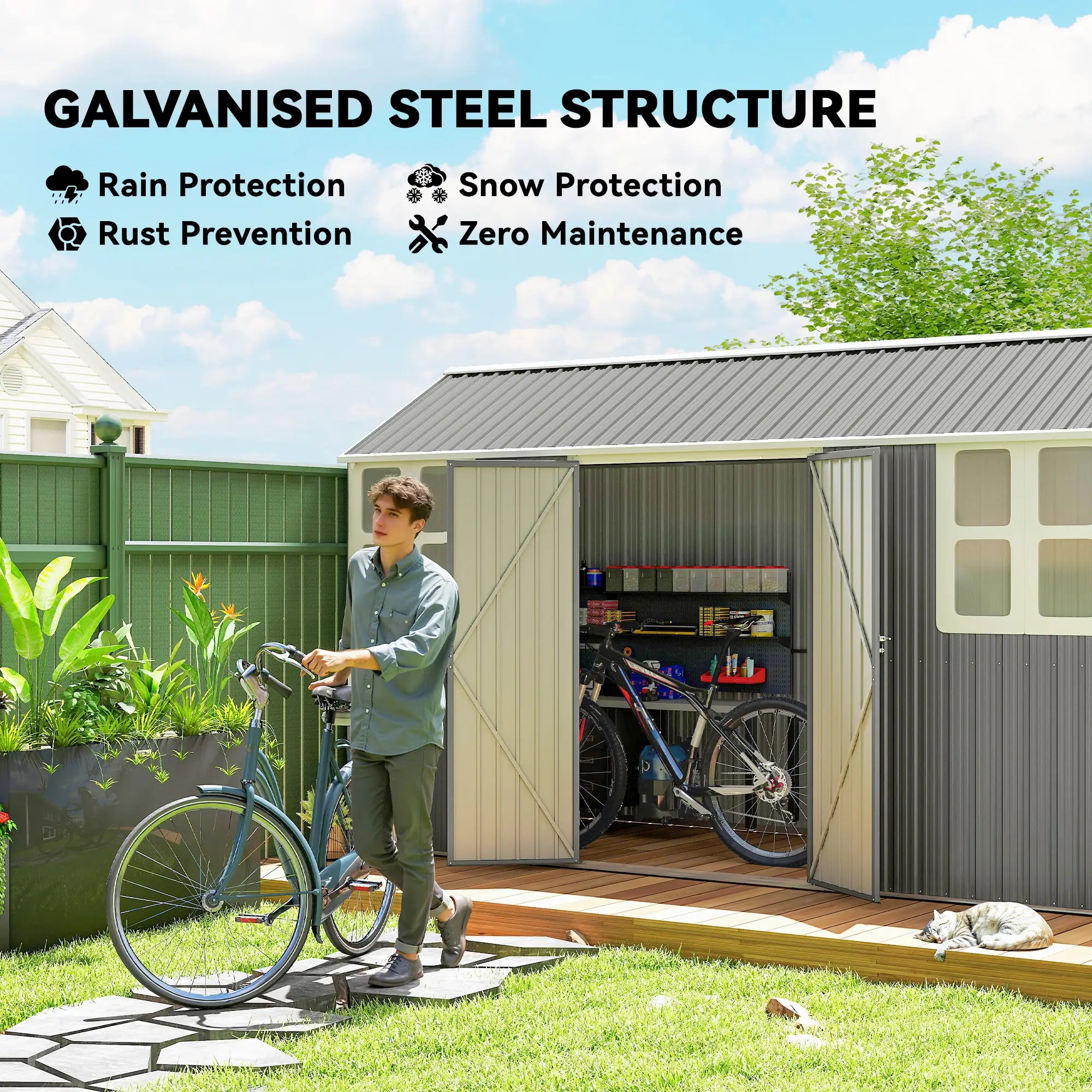 12' x 5.5' Metal Garden Storage Shed, Lockable Door, Light Grey Sheds at Gallery Canada