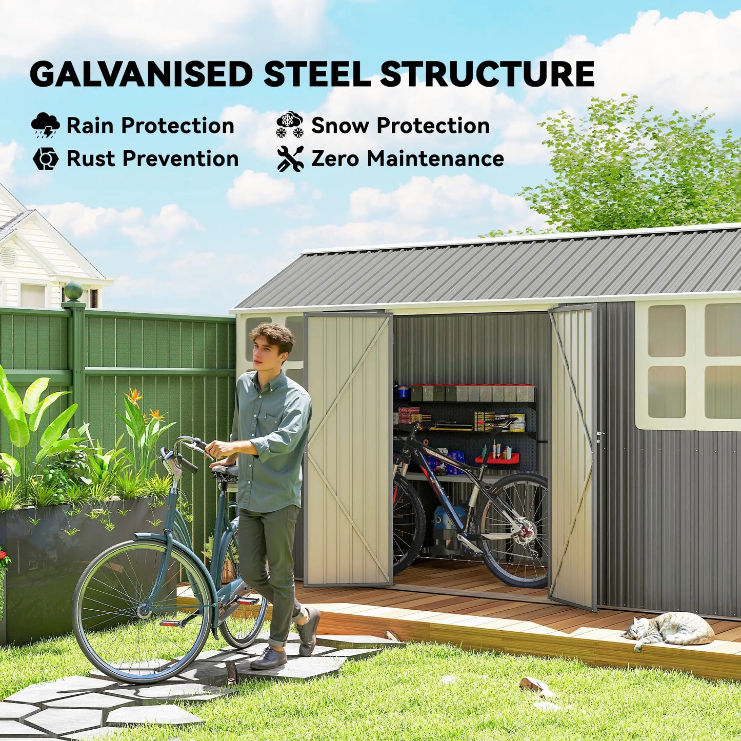 12' x 5.5' Metal Garden Storage Shed, Lockable Door, Light Grey Sheds at Gallery Canada