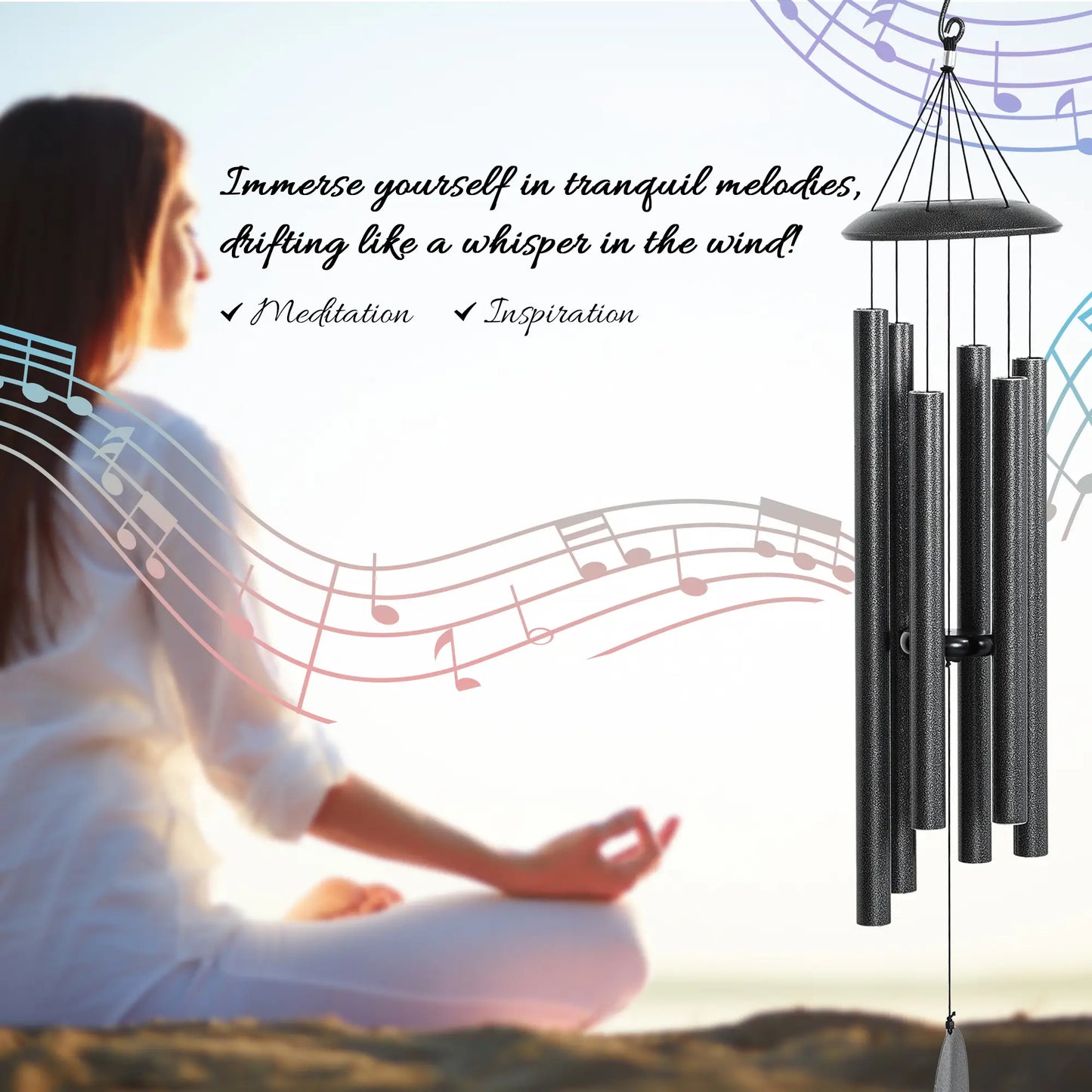 45" Deep Tone Wind Chime, 6 Aluminum Tubes, Outdoor Decor, Dark Grey Garden Decor at Gallery Canada