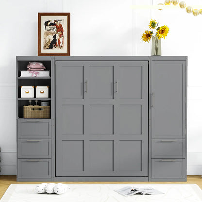 Murphy Bed with Closet, Drawers, Shelves, 120" L x 20" W x 88.5" H, Grey Bed Frames at Gallery Canada