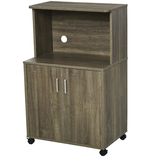 Microwave Cart on Wheels, 2-Door Cabinet, Grey Wood Grain, Grey Kitchen Pantry Cabinets Grey Wood Grain at Gallery Canada