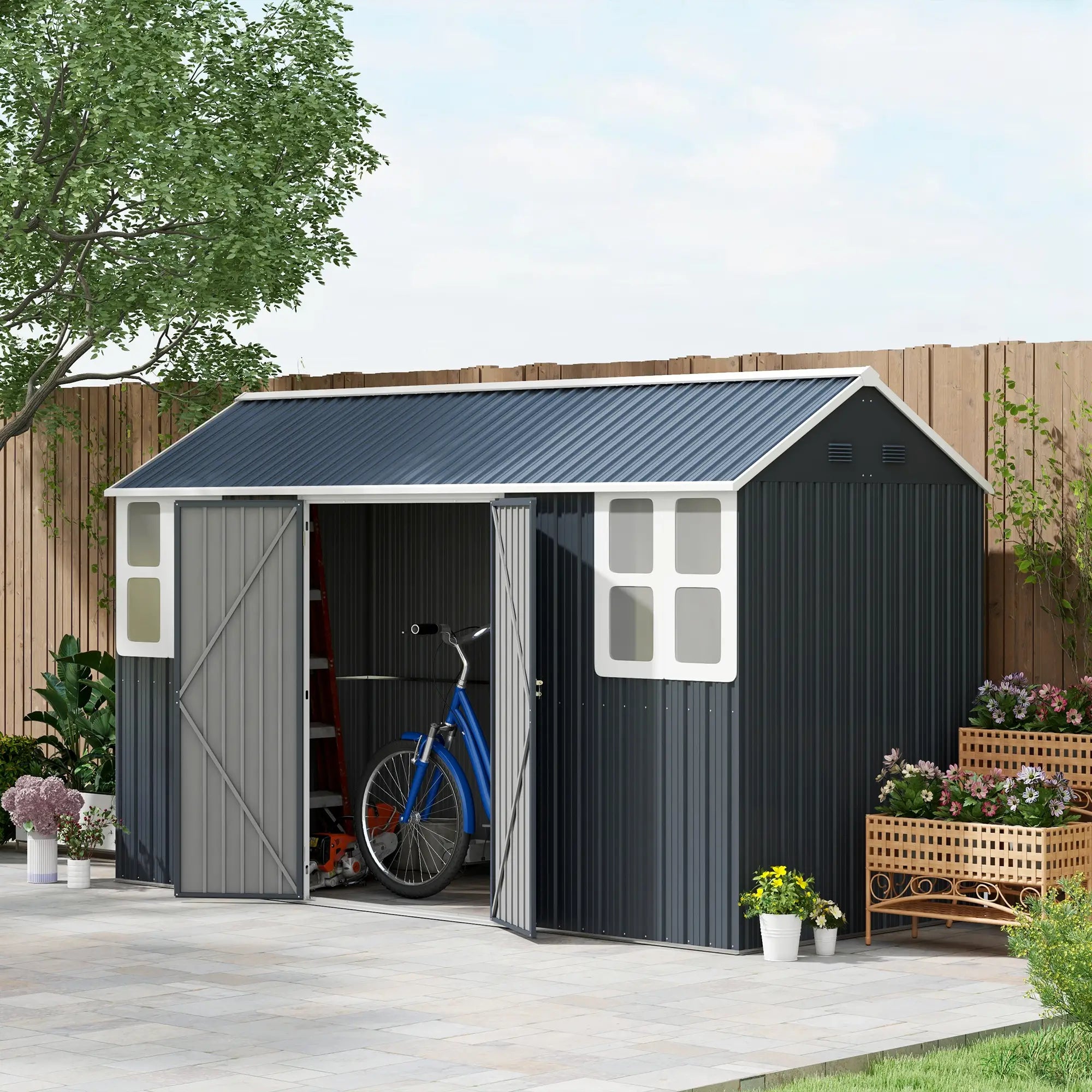 12' x 5.5' Metal Garden Shed, Outdoor Storage, Lockable Door, Dark Grey Sheds at Gallery Canada