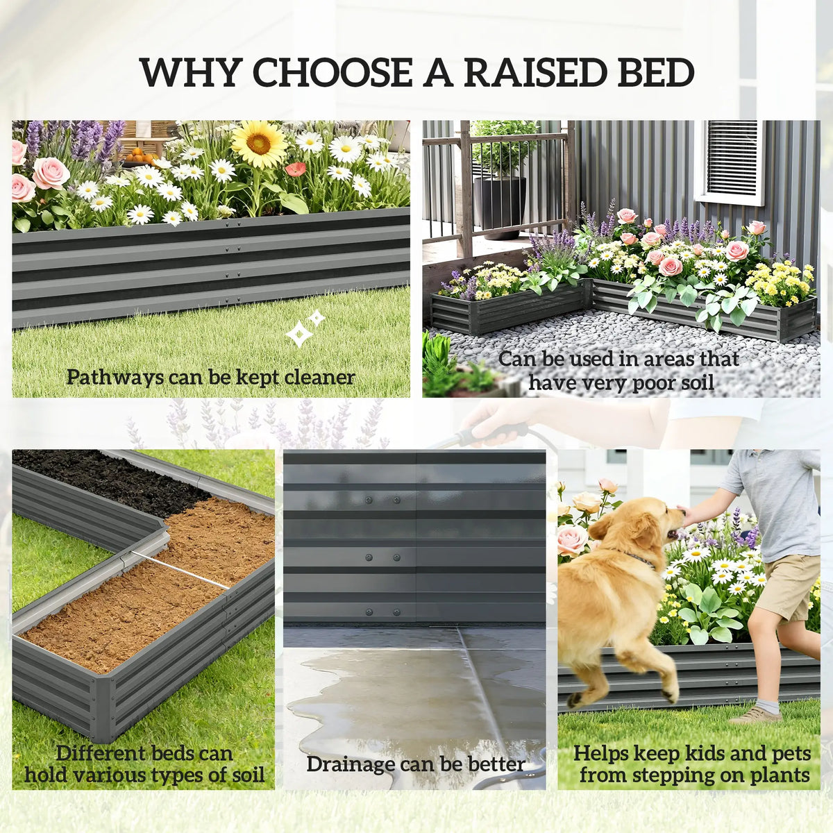 L-Shaped Raised Garden Bed, 82" x 109" x 12", Galvanized Steel Planter Box, Light Grey Galvanized Planter Boxes at Gallery Canada