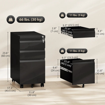 3 Drawer Filing Cabinet with Lock, Steel Office Storage, Black Office Cabinets & Cupboards at Gallery Canada