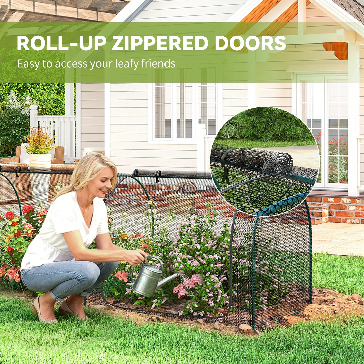 8' x 3' Crop Cage, Garden Plant Protector, 3 Zippered Doors, Black