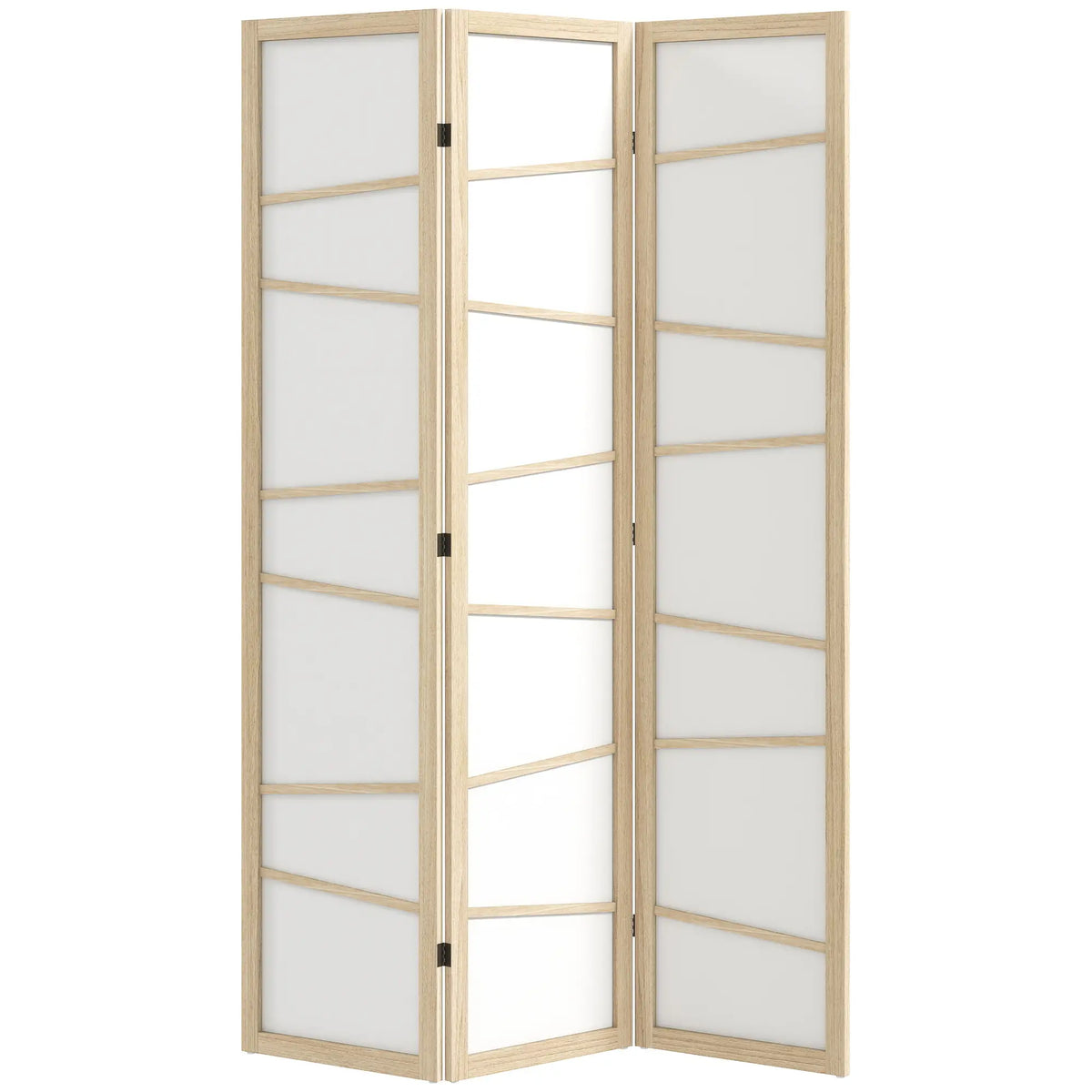 66.9" Folding Room Divider, 3 Panel Wood Frame Partition, Natural Wood Room Dividers at Gallery Canada