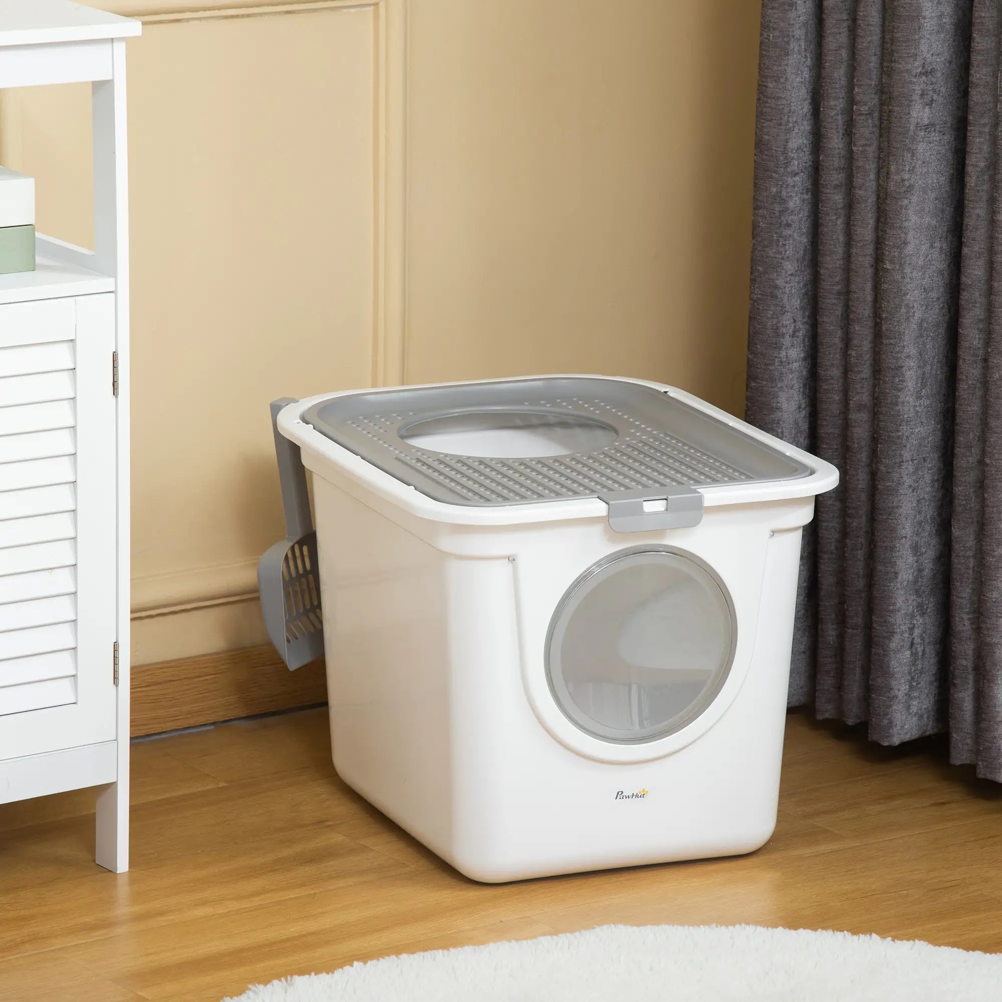 Enclosed Cat Litter Box, Easy Clean, Front Entrance, Top Exit, Scoop, White Cat Litter Box Enclosures at Gallery Canada