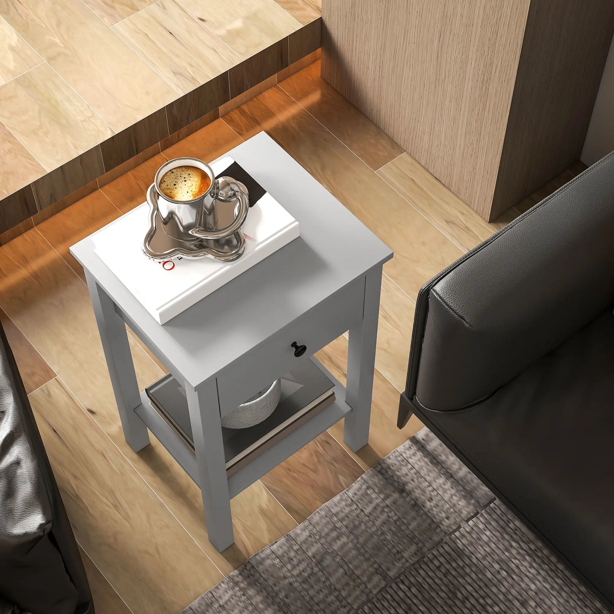 2-Tier End Tables Set of 2, with Drawer, Bottom Shelf, Grey Side Tables at Gallery Canada