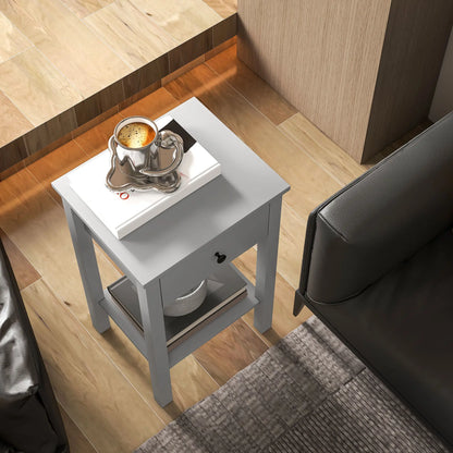 2-Tier End Tables Set of 2, with Drawer, Bottom Shelf, Grey Side Tables at Gallery Canada