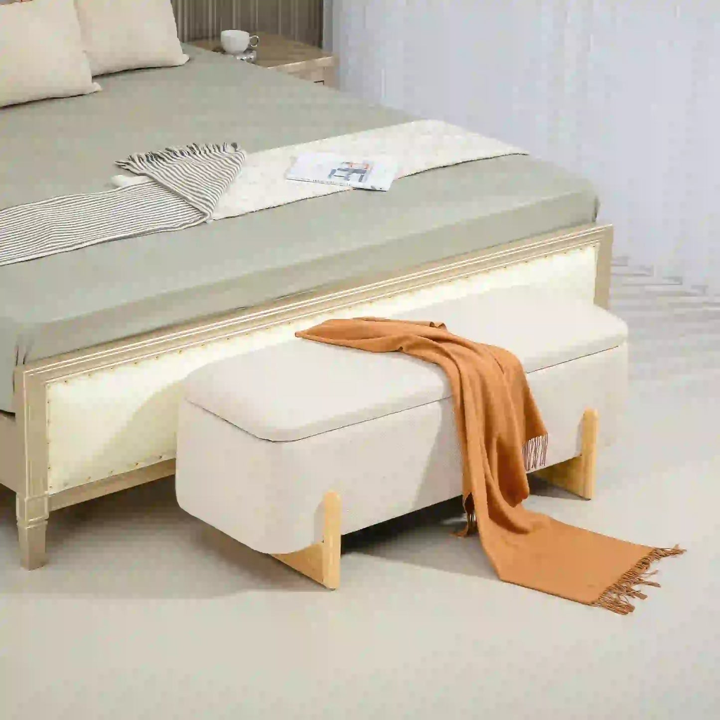 Linen-Look Storage Ottoman Bench, Cream White, Cream White Storage Ottomans & Benches at Gallery Canada
