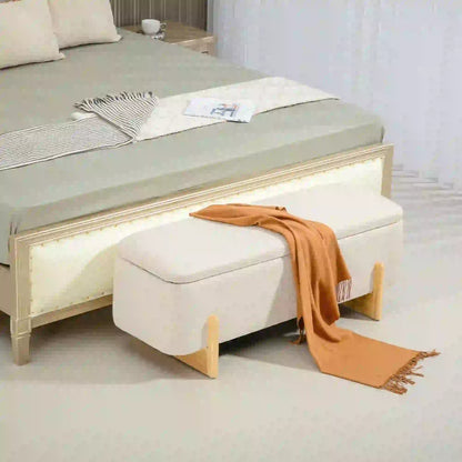 Linen-Look Storage Ottoman Bench, Cream White, Cream White Storage Ottomans & Benches at Gallery Canada