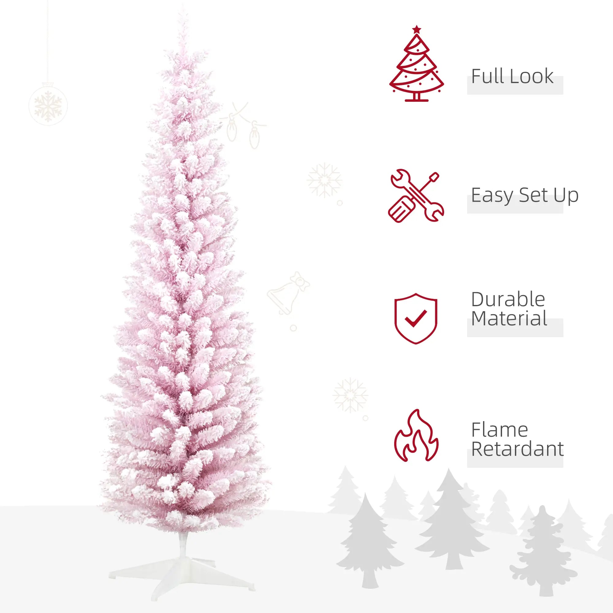 7ft Flocked Pencil Christmas Tree, Realistic Branches, Pink Flocked Christmas Trees at Gallery Canada