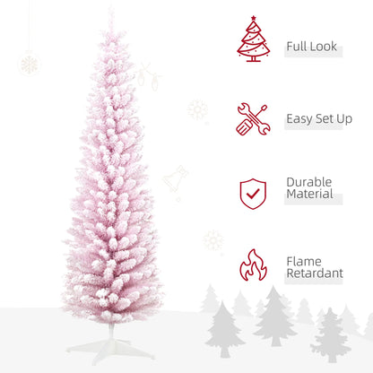 7ft Flocked Pencil Christmas Tree, Realistic Branches, Pink Flocked Christmas Trees at Gallery Canada