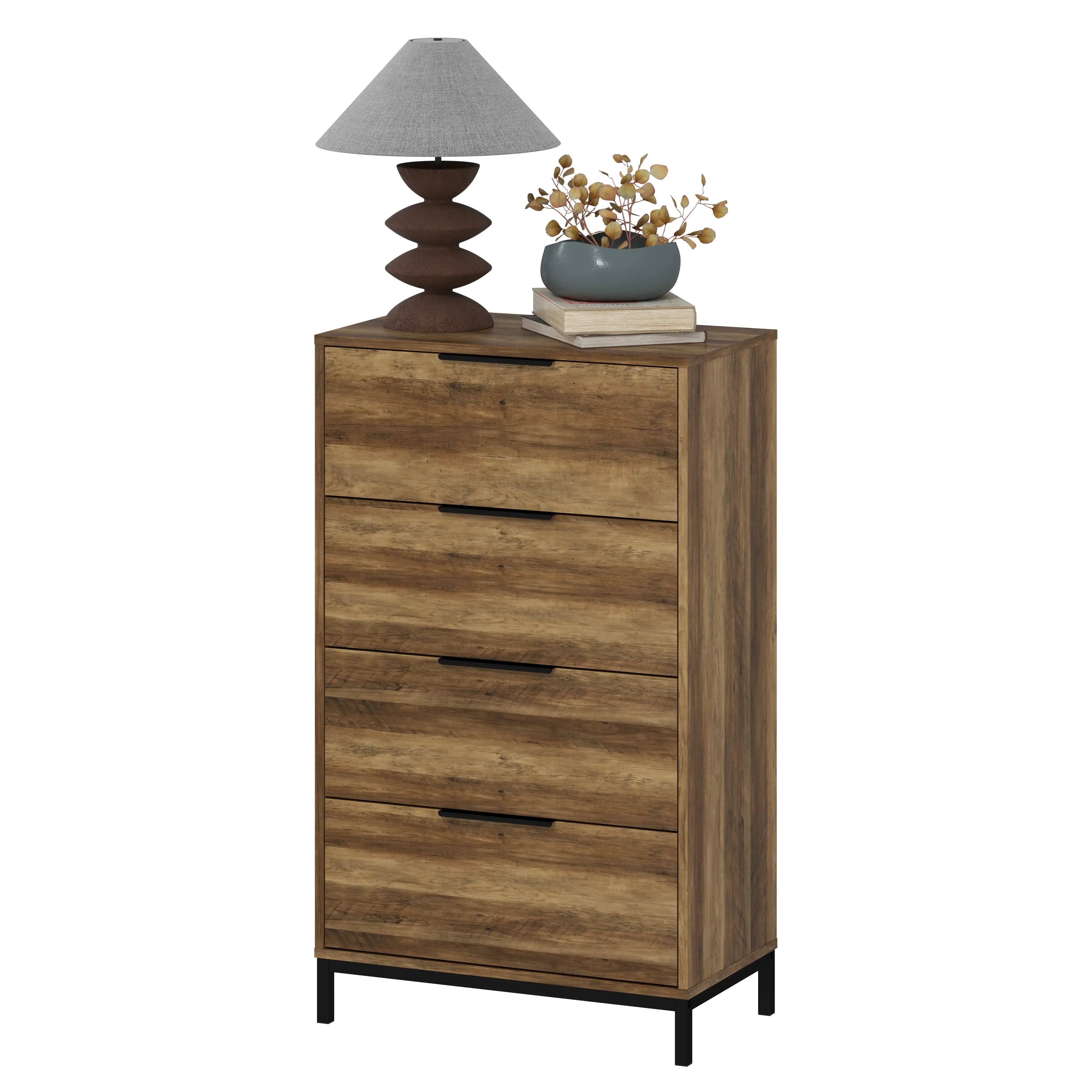 4 Drawer Dresser Tower, Chest for Bedroom, Hallway, Natural Storage Cabinets Natural Wood Tone at Gallery Canada
