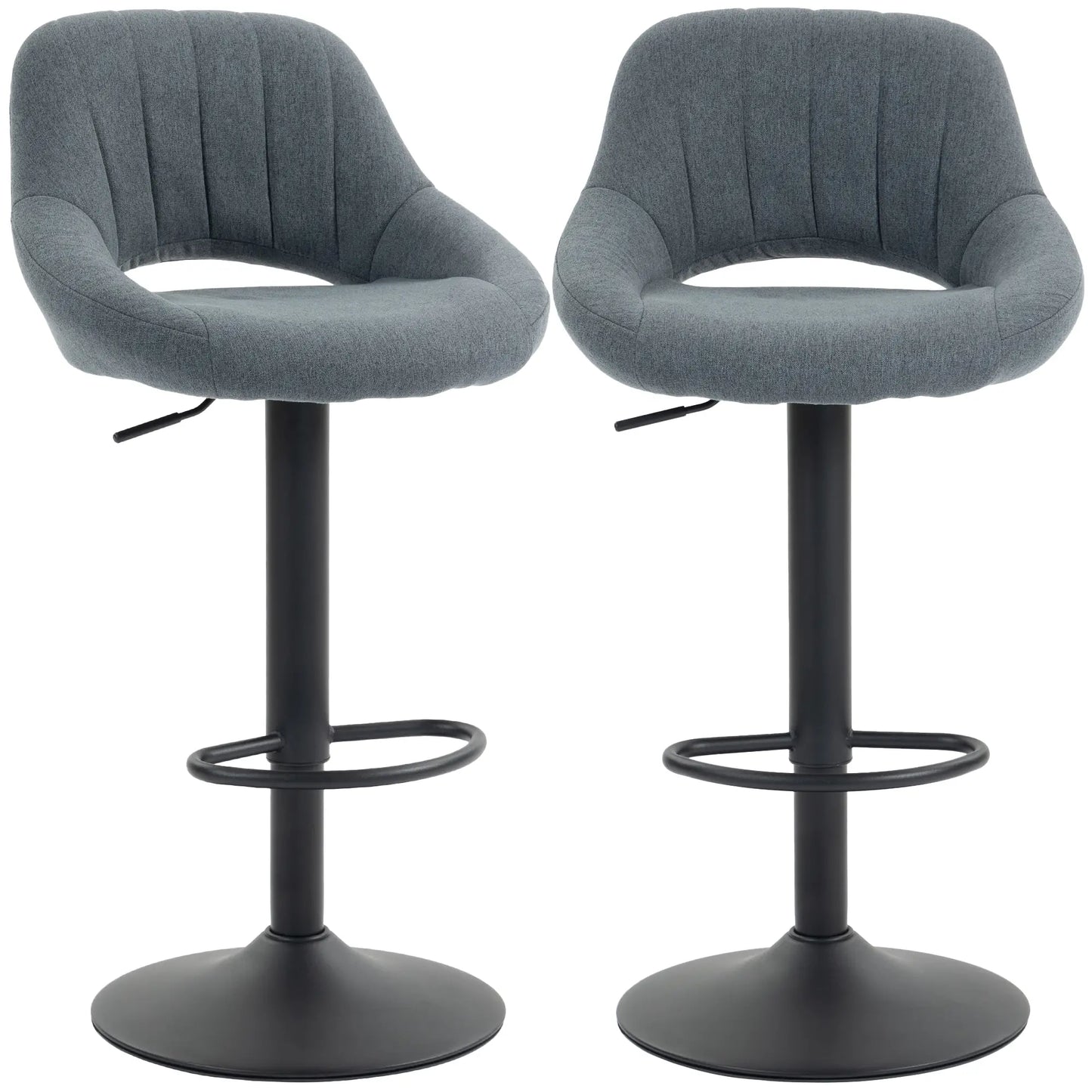 Tabourets de bar pivotants rembourrés en lin, lot de 2, base ronde en métal
