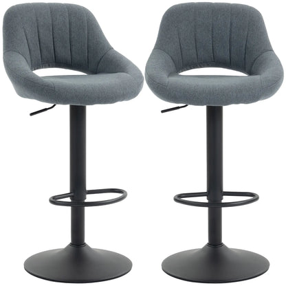 Tabourets de bar pivotants rembourrés en lin, lot de 2, base ronde en métal