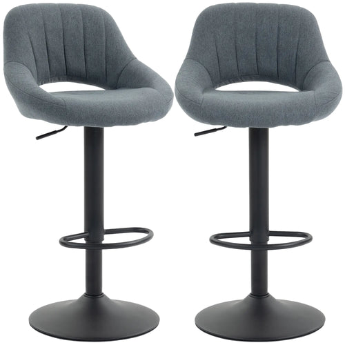 Linen Upholstered Counter Swivel Bar Stools Set of 2, Round Metal Base