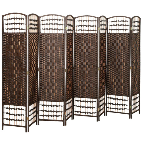 8 Panel Folding Room Divider, Portable Privacy Screen, Brown
