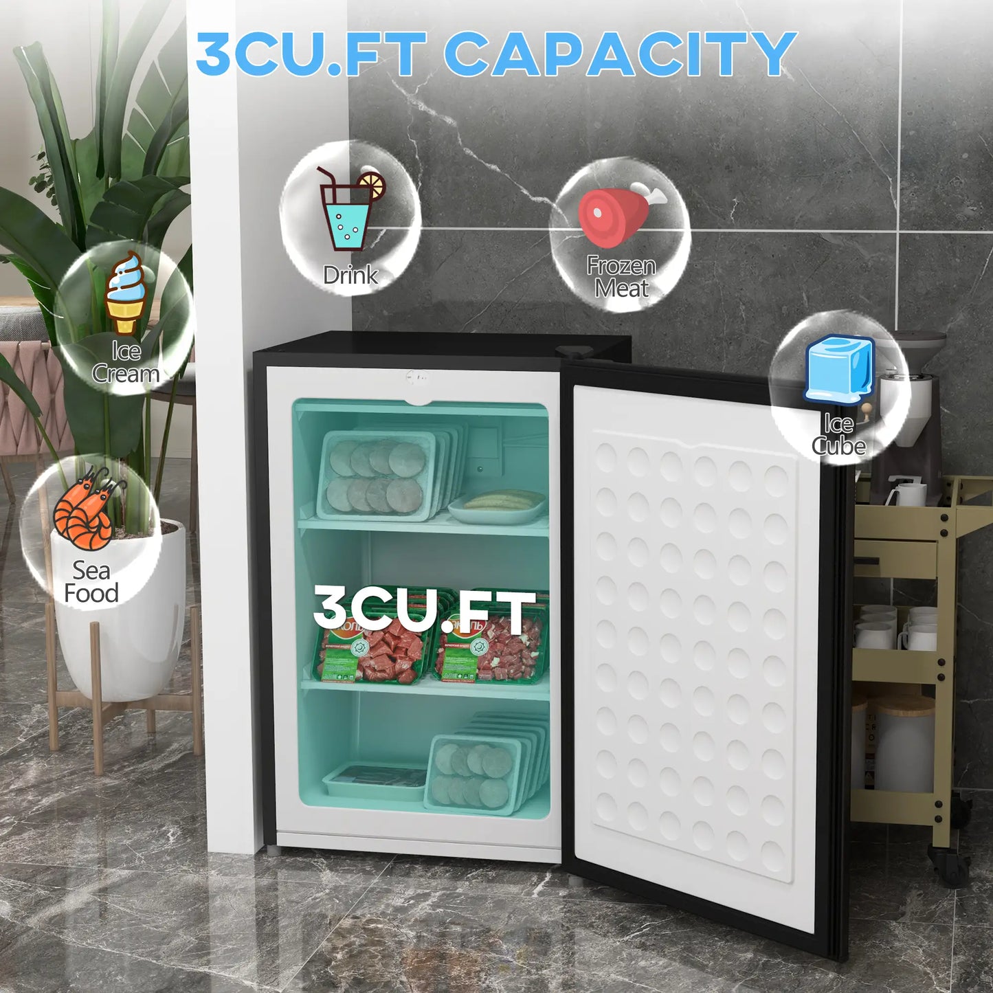 3 Cu.Ft Upright Freezer, Reversible Door, Adjustable Thermostat, Black Small Kitchen Appliances at Gallery Canada