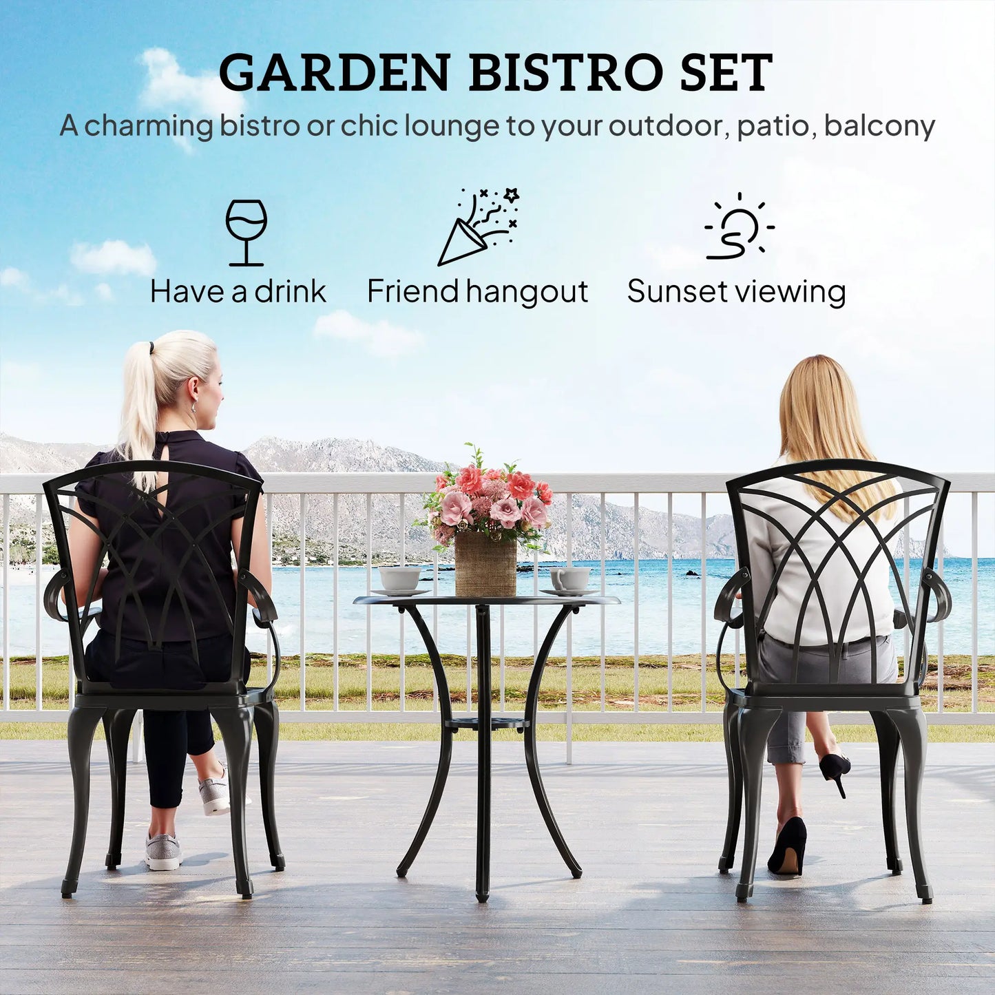 3 Pc Patio Bistro Set, Cast Aluminum, Coffee Table, 2 Armchairs, Brown Bistro Sets at Gallery Canada