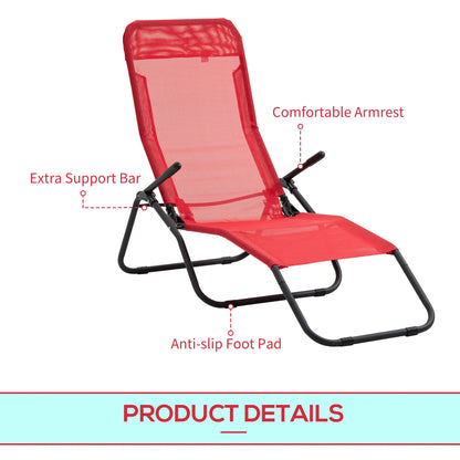 Foldable Patio Lounge Chair, Outdoor Beach Lounger, Breathable Mesh, Zero Gravity, Reclining, Footrests, Armrests, Garden, Pool, Red Lounger Chairs at Gallery Canada
