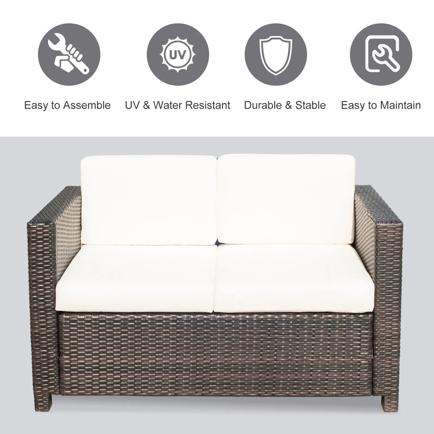 2 Seat Patio Loveseat, Wicker Sofa Chair, Outdoor Rattan Furniture, Cream White Patio Furniture Sets at Gallery Canada