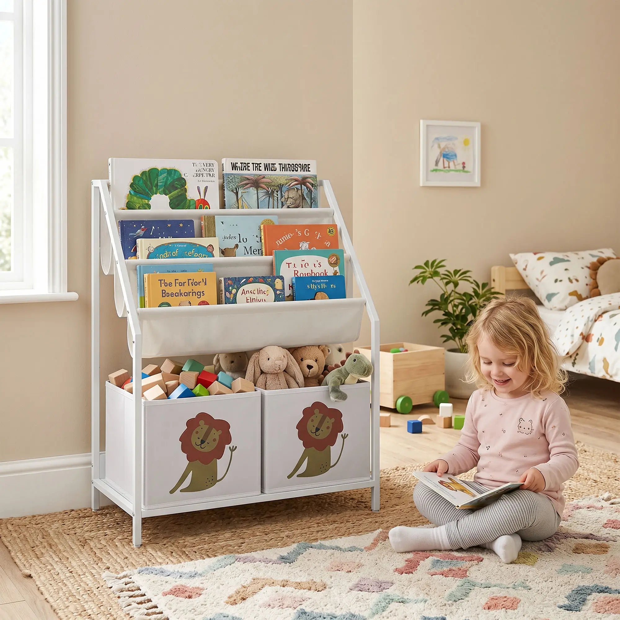 3-Tier Sling Bookshelf With Toy Storage, Montessori Organizer Baby & Kids Storage at Gallery Canada