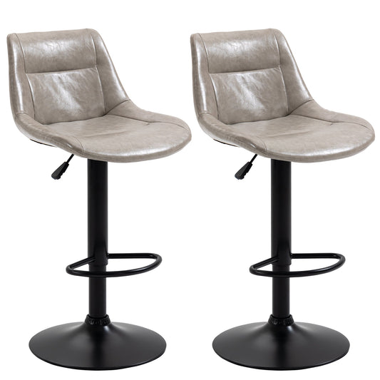 Adjustable Bar Stools Set of 2, Modern Kitchen Stools, 360 Degree Swivel Bar Height Chairs in PU Leather with Footrest, Grey at Gallery Canada