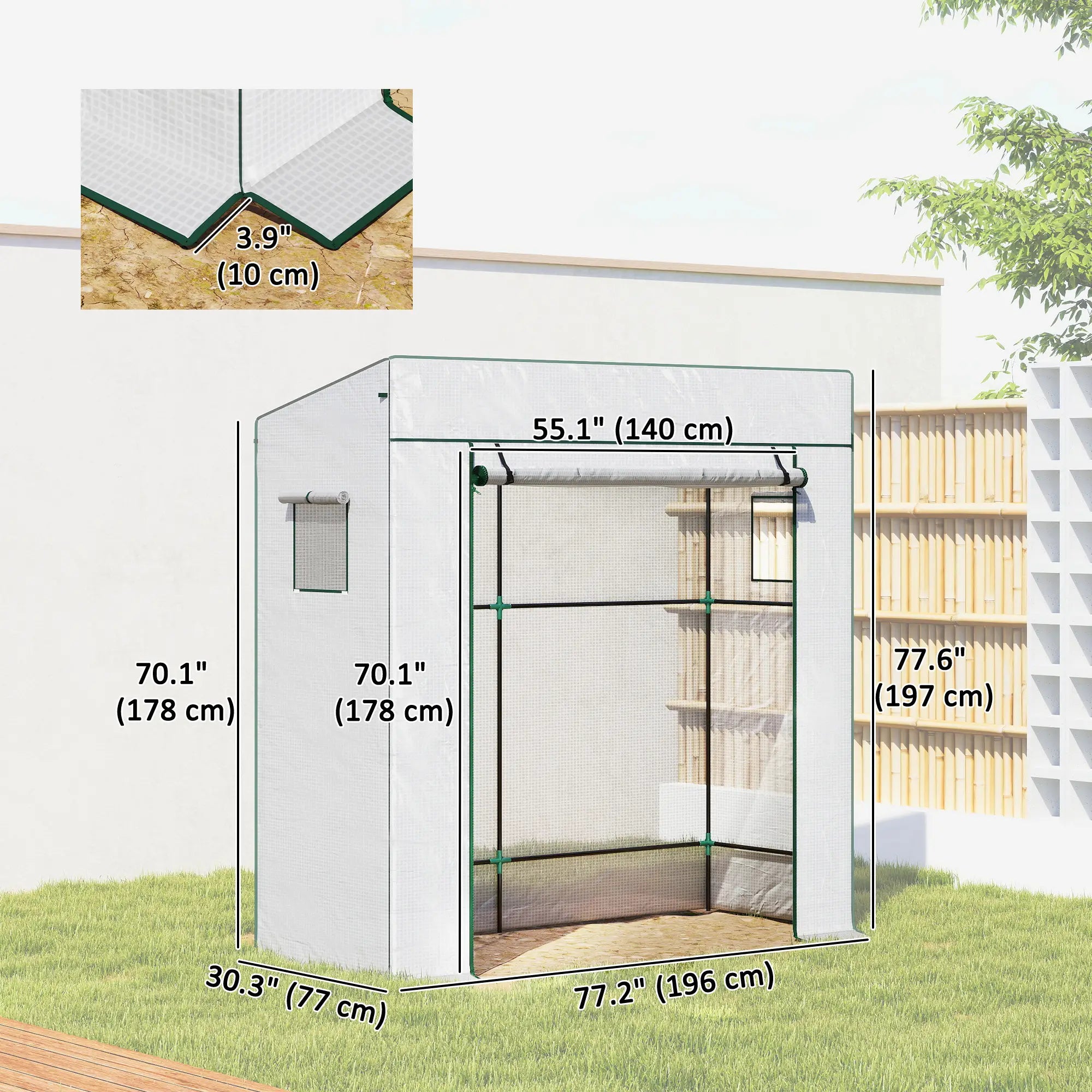 Walk-In Tomato Greenhouse, Lean-To, Reinforced PE Cover, Roll-Up Door, Mesh Windows, White Greenhouses at Gallery Canada