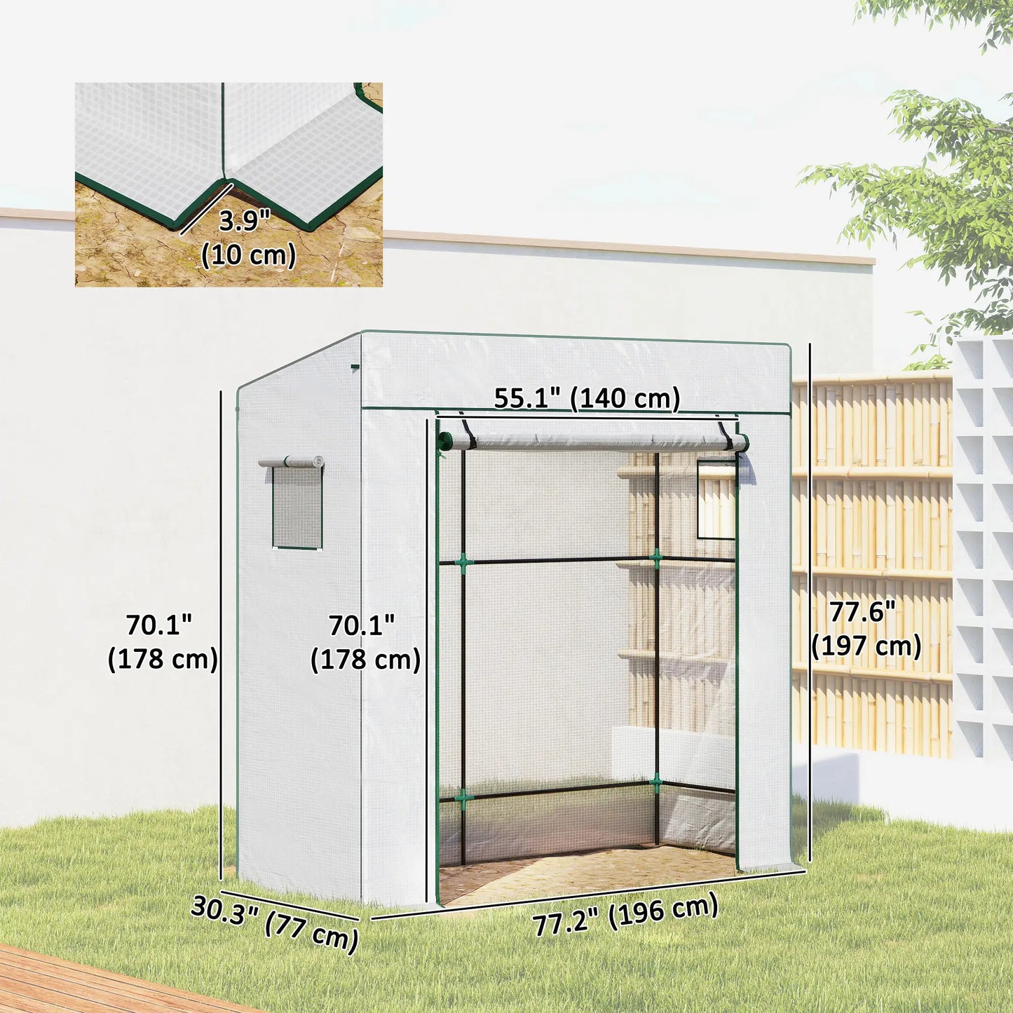 Walk-In Tomato Greenhouse, Lean-To, Reinforced PE Cover, Roll-Up Door, Mesh Windows, White Greenhouses at Gallery Canada