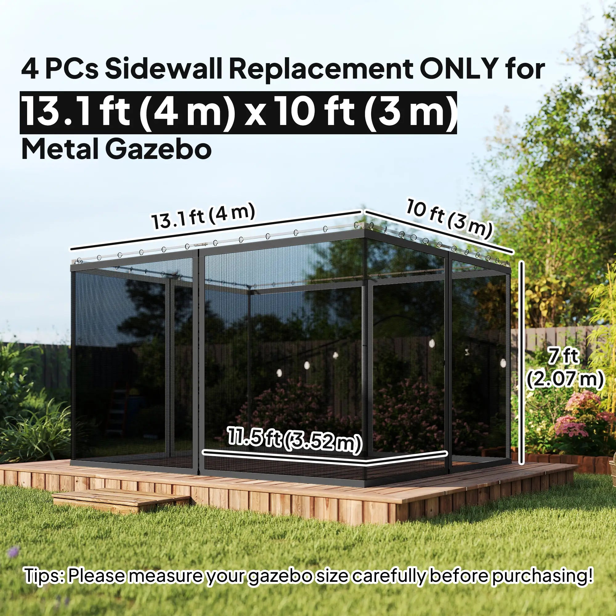 Replacement Mosquito Netting, 10' x 13', Gazebo Screen Walls With Zippers, Black Gazebo Sidewalls at Gallery Canada