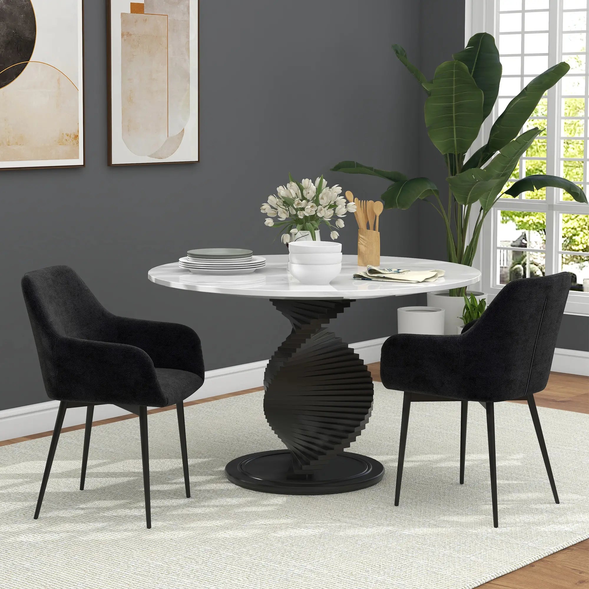 Velvet Fabric Dining Chairs Set Of 2, With Steel Legs, Black Dining Chairs at Gallery Canada