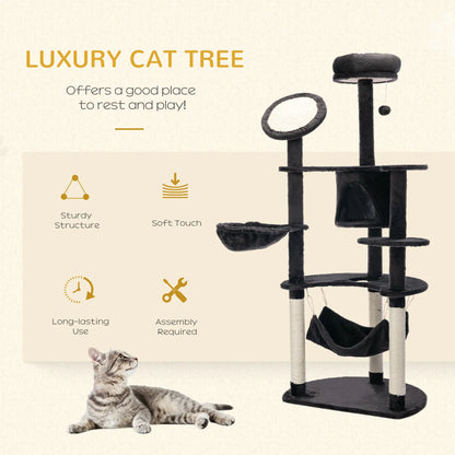 60" Multi-Level Plush Cat Tree, Scratching Posts, 2 Hammocks, Dark Grey Cat Trees at Gallery Canada