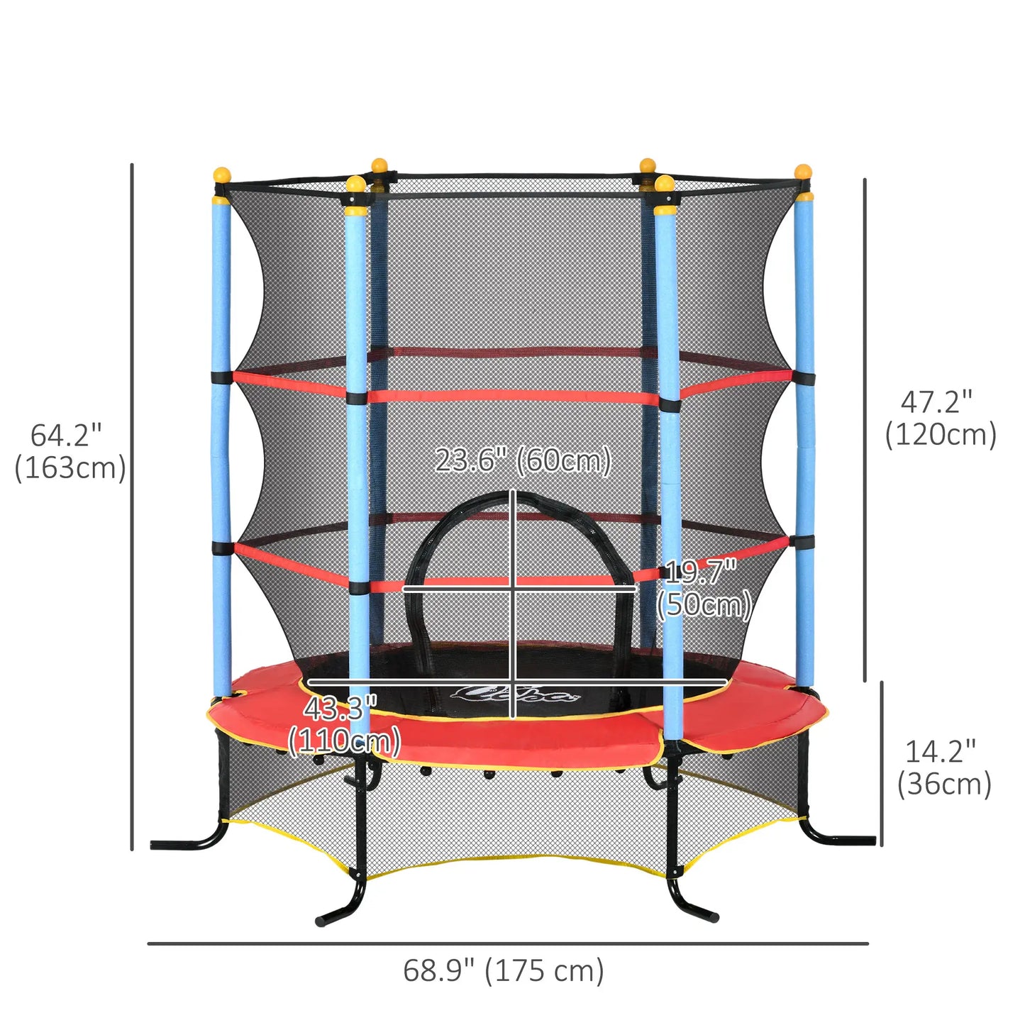 Kids Trampoline with Safety Net, Pad, Indoor Outdoor, Age 3-10, Multi-Coloured Trampolines at Gallery Canada