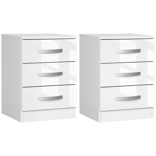 Modern Nightstand Set of 2, 3 Drawer Bedside Tables, White Bedside Tables White at Gallery Canada