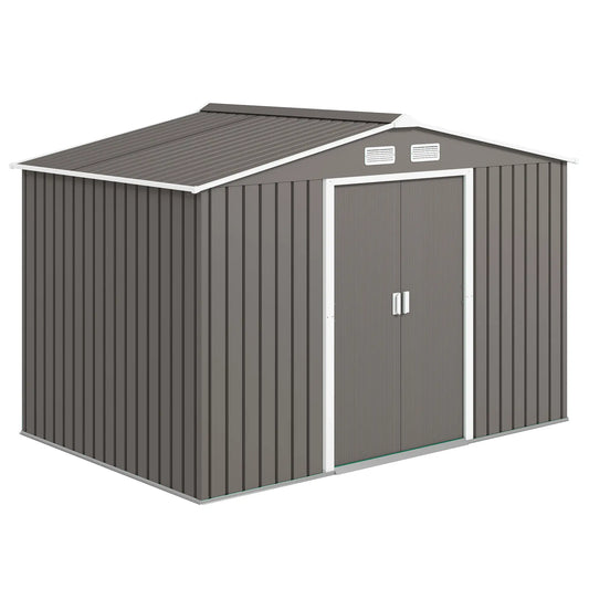 9x6 Galvanized Steel Garden Shed, Double Doors, Foundation Kit, Grey Sheds Grey at Gallery Canada