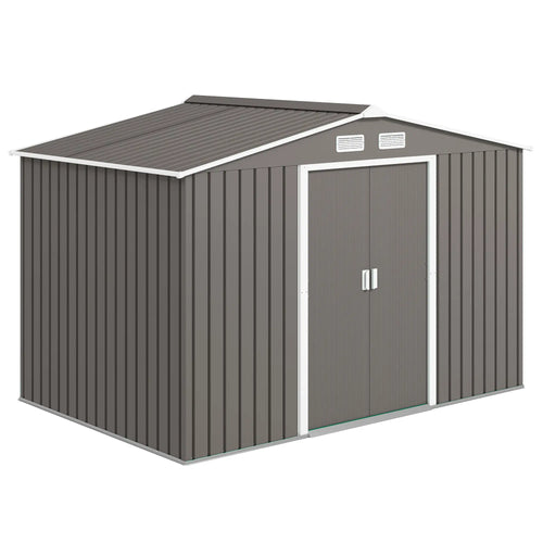 9x6 Galvanized Steel Garden Shed, Double Doors, Foundation Kit, Grey
