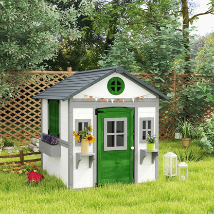 Wooden Playhouse With Door, Windows, Planter Pots, Boxes, White Play Houses at Gallery Canada