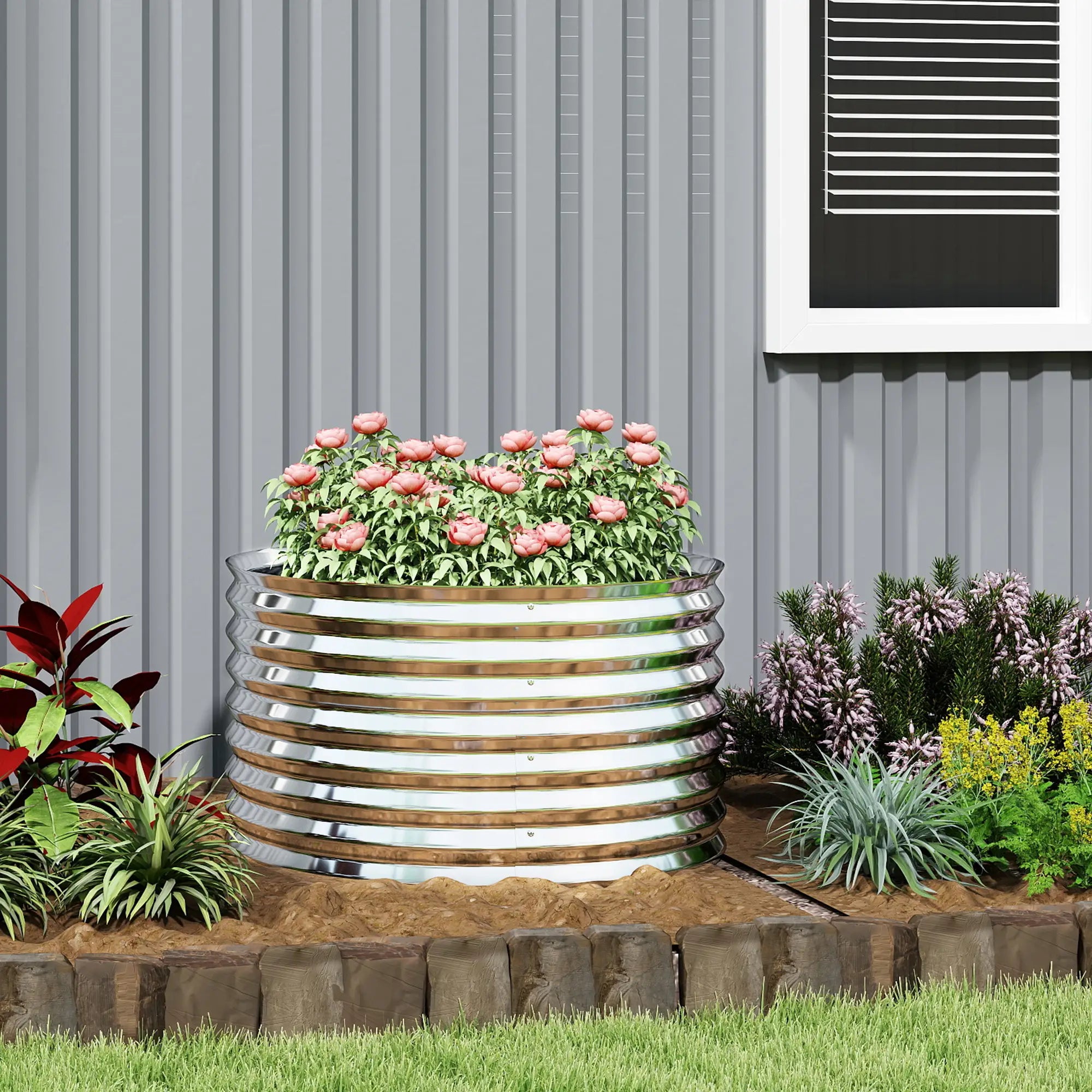 5 x 2.5 x 2ft Galvanized Raised Garden Bed, Oval Planter Box, Silver Raised Garden Beds at Gallery Canada