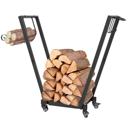 31 Inch Firewood Rack, Heavy Duty with Swivel Casters, Indoor Outdoor, Black Firewood Racks Black at Gallery Canada