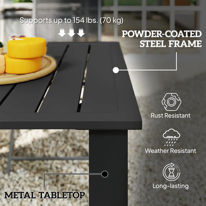 59" Outdoor Patio Table With Umbrella Hole, Slatted Tabletop, Black Patio Dining Tables at Gallery Canada