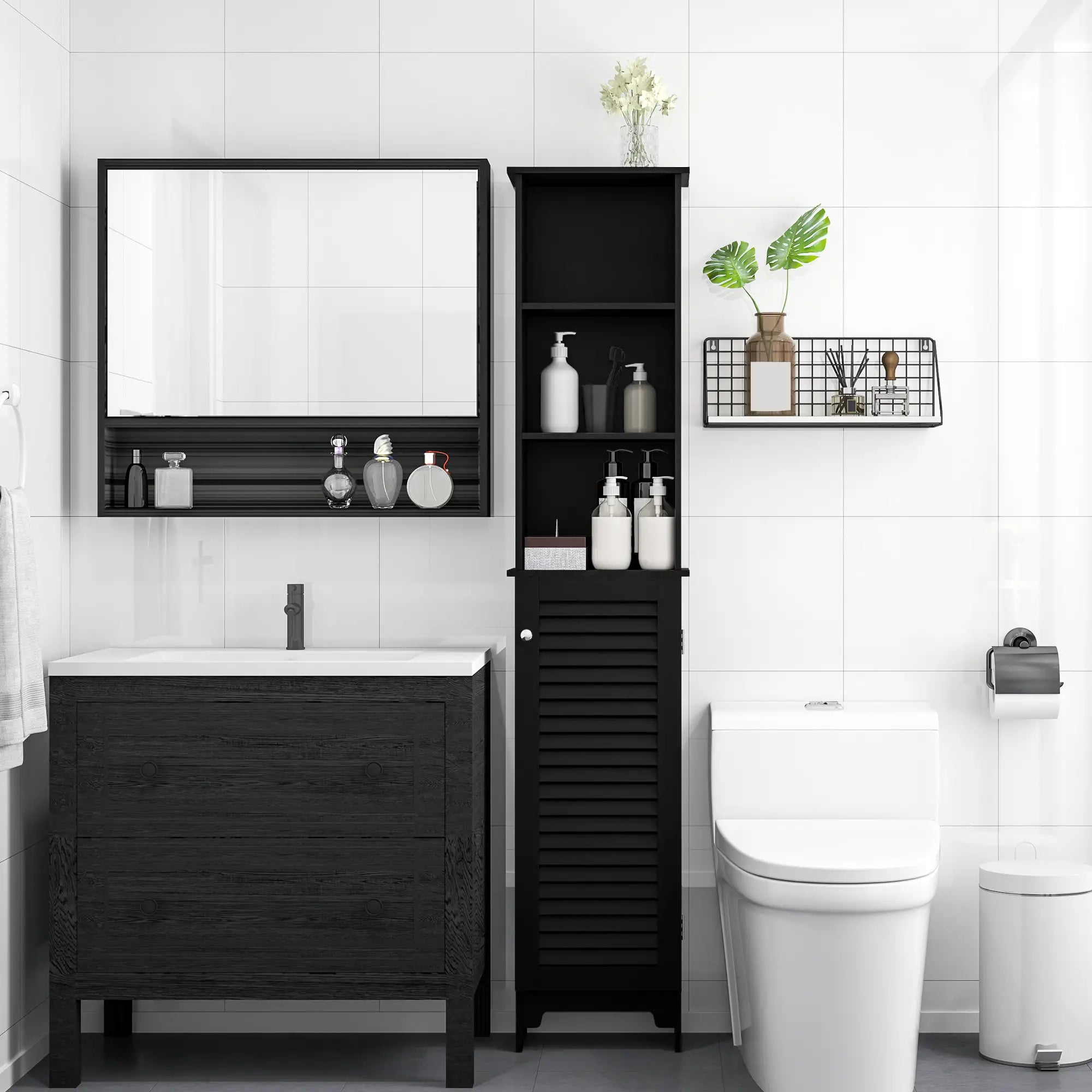 Tall Bathroom Storage Cabinet, 3-Tier Adjustable Shelf, Black Bathroom Cabinets at Gallery Canada