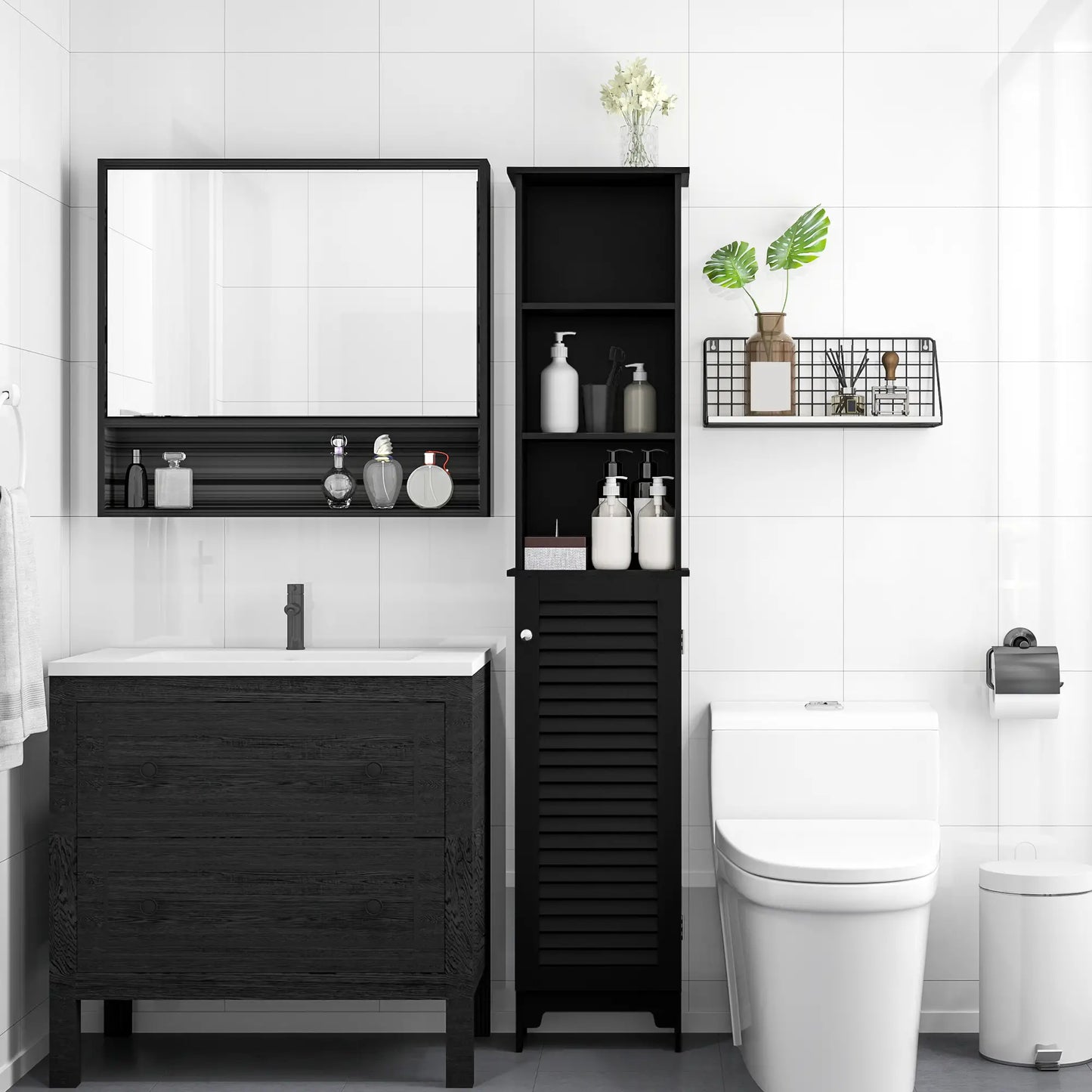 Tall Bathroom Storage Cabinet, 3-Tier Adjustable Shelf, Black Bathroom Cabinets at Gallery Canada