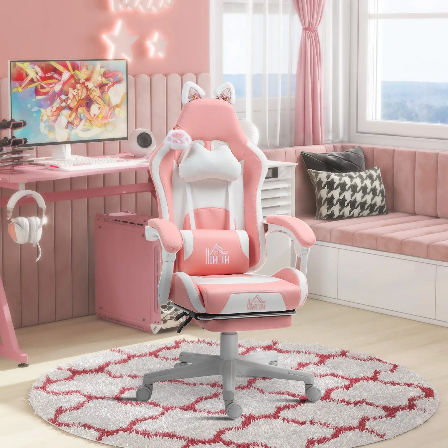 Racing Gamer Chair, Faux Leather with Footrest, Headrest, Lumbar Support, Pink Video Game Chairs at Gallery Canada