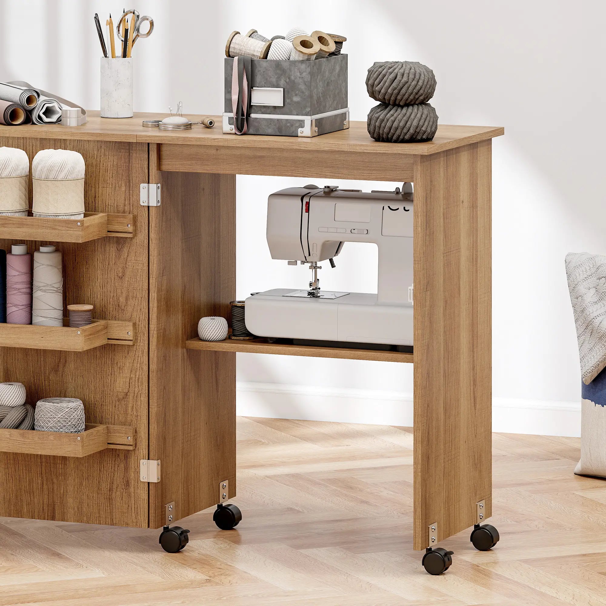 Sewing Machine Cabinet, Folding Table with Storage, Brown Storage Cabinets at Gallery Canada