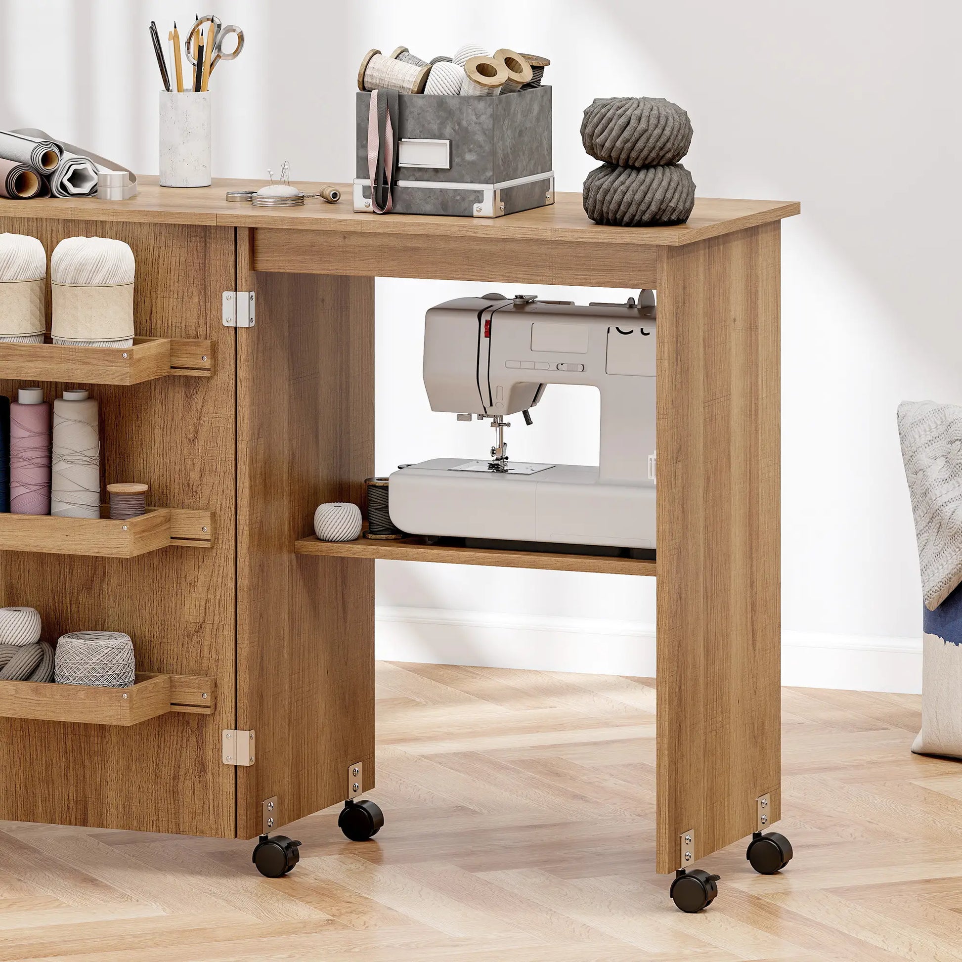 Sewing Machine Cabinet, Folding Table with Storage, Brown Storage Cabinets at Gallery Canada